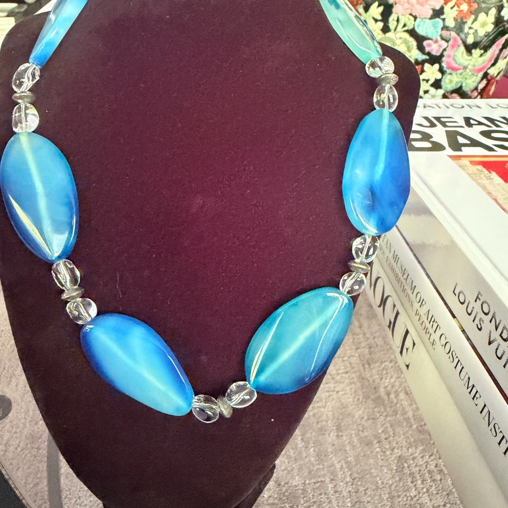 Vibrant Blue Statement Bead Necklace - Women Jewelry